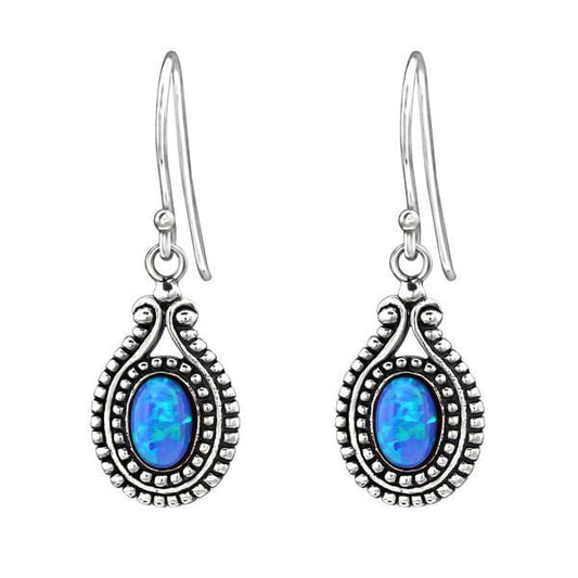 Silver Oval Opal Earrings