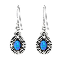 Silver Oval Opal Earrings