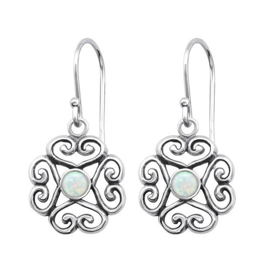 Silver Flower Opal Earrings