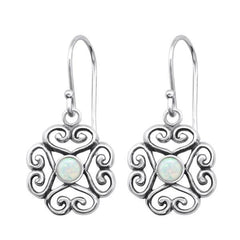 Silver Flower Opal Earrings