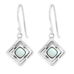 Silver Square Opal Earrings