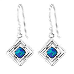 Silver Square Opal Earrings