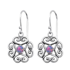 Silver Flower Opal Earrings