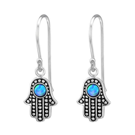 Silver Hamsa Opal Earrings