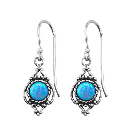 Silver Opal Marquise Earrings