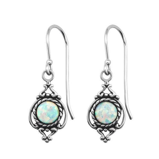 Silver Opal Marquise Earrings