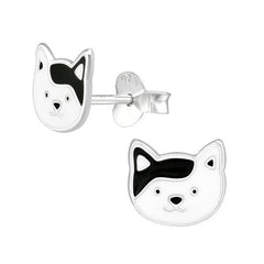 Sterling Silver Cat Face Earrings For Kids