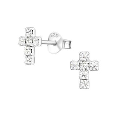 Silver Cross Stud Earrings for Girls