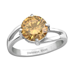 Steel Solitaire Engagement Ring With Cubic Zirconia