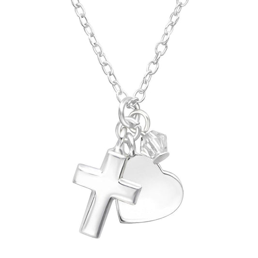 Silver Cross Necklace Made with Swarovski Crystals