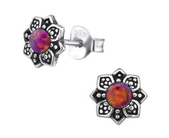 Sterling Silver Flower Opal Stud Earrings