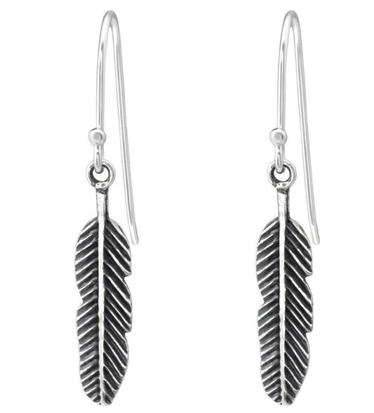 Silver Oxidised Feather Earrings