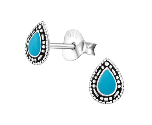 Solid Sterling Silver Blue Teardrop Earrings