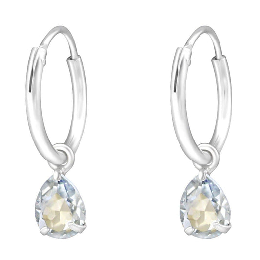 Sterling Silver Teardrop Hoop Earrings Blue Shade