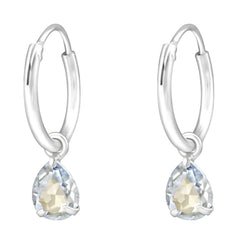 Sterling Silver Teardrop Hoop Earrings Blue Shade