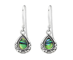 Sterling Silver Filigree Teardrop Earrings Abalone