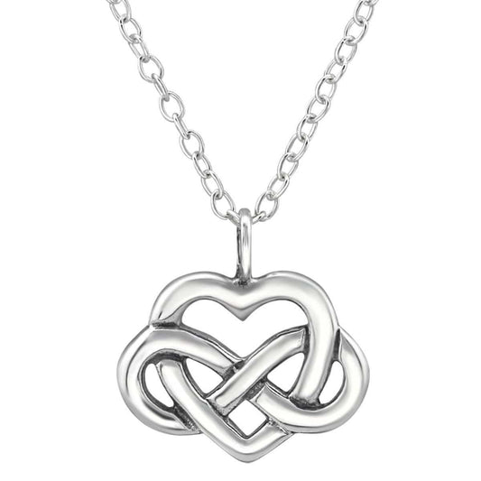 Sterling Silver Heart and Knot Necklace