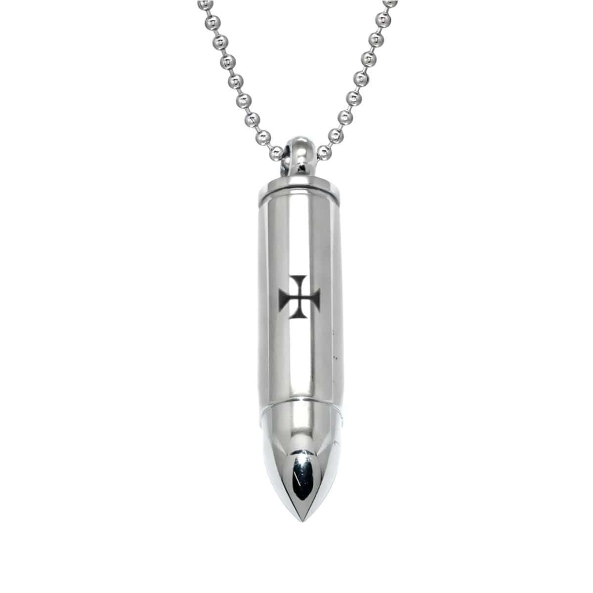 Steel Bullet Cross Pendant Necklace For Men