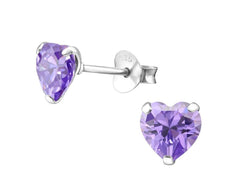 Silver Heart Birthstone Stud Earrings