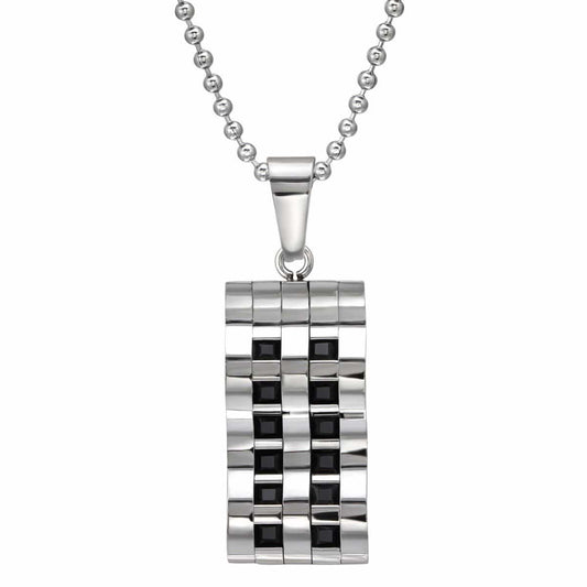 Steel Waved Tag Pendant Necklace