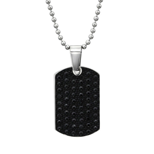 Stainless Steel Black Tag Pendant Necklace