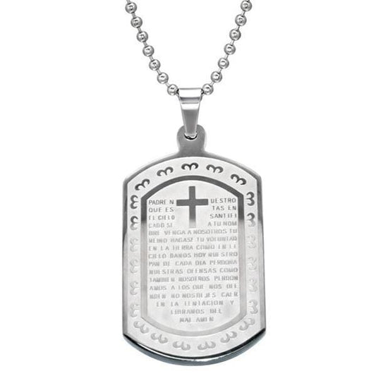 Surgical Steel Cross Tag Pendant Necklace