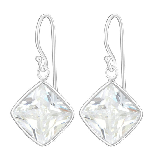 Sterling Silver Cubic Zirconia silver Square earrings