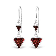 Sterling Silver Cubic Zirconia Long Triangle earrings - Amethyst, Garnet, Crystal, lavender & Pink