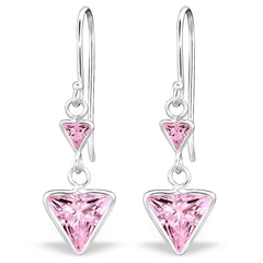 Sterling Silver Cubic Zirconia Long Triangle earrings - Amethyst, Garnet, Crystal, lavender & Pink