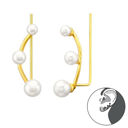 Gold Pearl Round Cuff Earrings