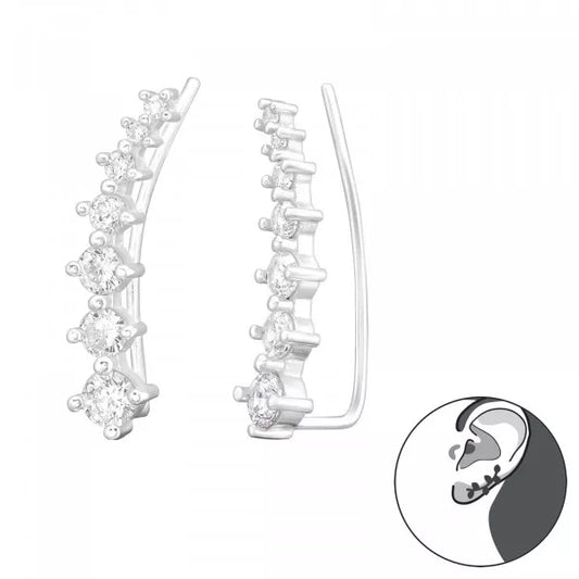 Silver Geometric Ear Pin with Cubic Zirconia