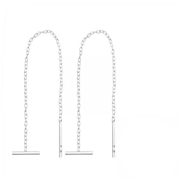 Silver Thread Through Bar Earring