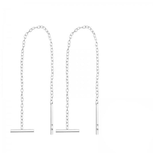 Silver Thread Through Bar Earring
