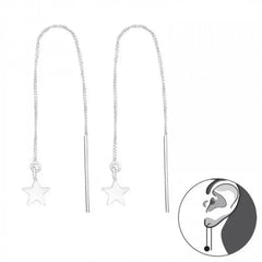 Silver Star Thread long Earrings