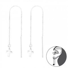 Sterling Silver Cross Threader Drop Earrings