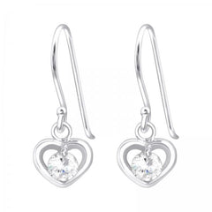 Silver CZ Crystal Heart Earrings