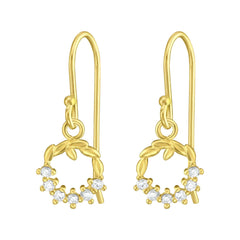Gold CZ Crystal Christmas Wreath Earrings