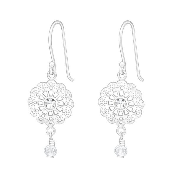 Silver Flower Drop Earrings