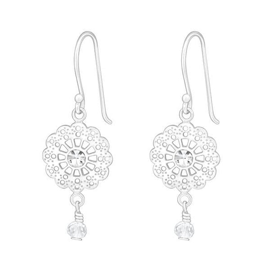 Silver Flower Drop Earrings