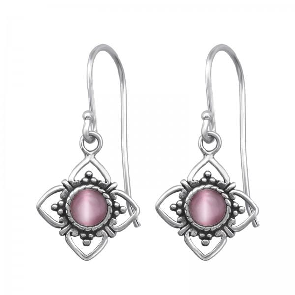 Silver Light Pink Cat Eye Earrings