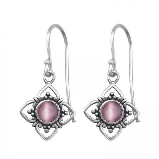 Silver Light Pink Cat Eye Earrings