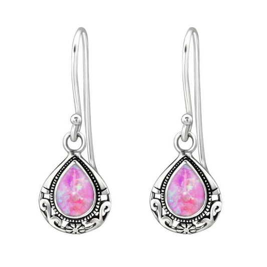 Silver Bubble Gem Tear Drop Earrings