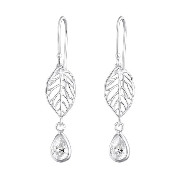 Silver Leaf Hanging Drop Earrings