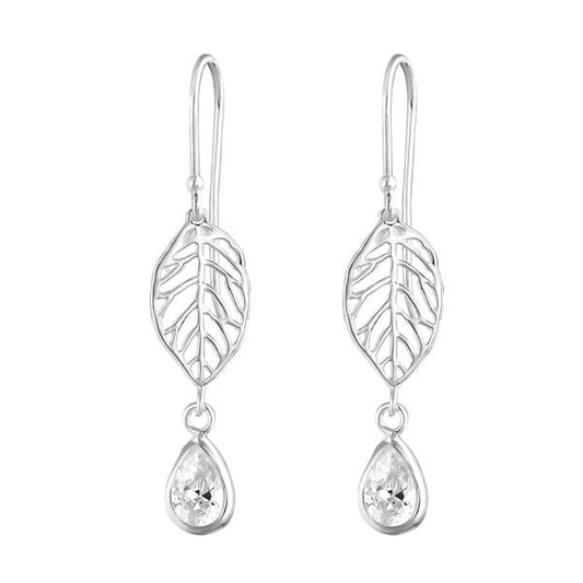 Silver Leaf Hanging Drop Earrings