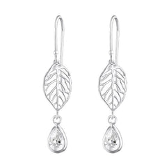 Silver Leaf Hanging Drop Earrings