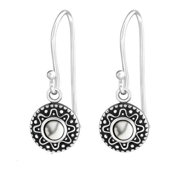 Silver Oxidized Genuine Howlite Drop Earrings