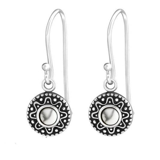 Silver Oxidized Genuine Howlite Drop Earrings