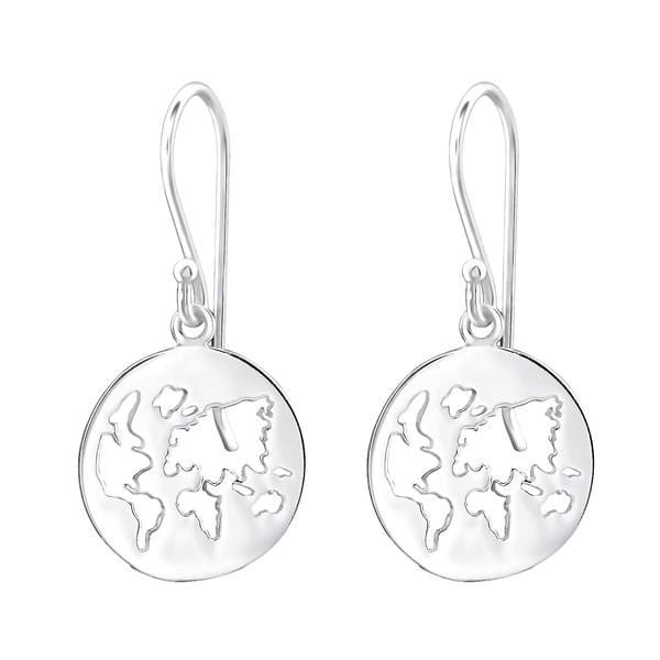 Silver World Map Earrings