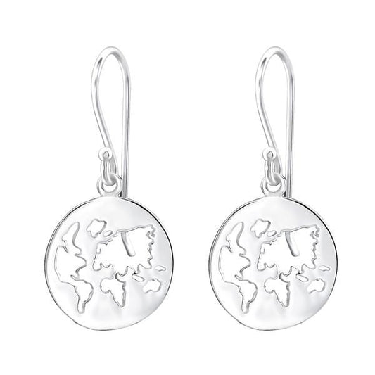 Silver World Map Earrings