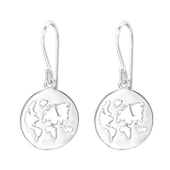 Silver World Map Earrings
